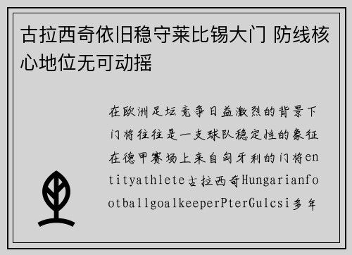 古拉西奇依旧稳守莱比锡大门 防线核心地位无可动摇